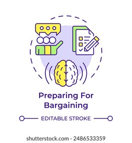 Preparing for bargaining multi color concept icon. Labor union, employment policies. Round shape line illustration. Abstract idea. Graphic design. Easy to use in infographic, presentation