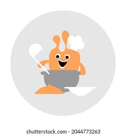 Preparing the border. Cutlery, crockery, cute monster chef. Vector illustration for kids menu, logo. Flat style