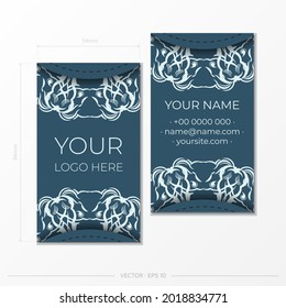 Preparing a business card in Blue with luxurious light patterns. Template for print design business card with vintage ornament.