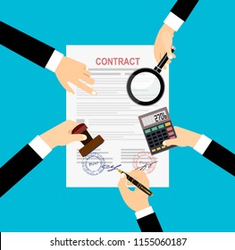 Preparing Business Contracts. Vector Image.