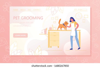 Preparing Cat for an Exhibition, Pet Grooming. Girl Groomer Combs Cat with Special Comb. Bathing and Combing Pet in Grooming Salon. Cat Likes Groomer and she Calmly Stands on Table.