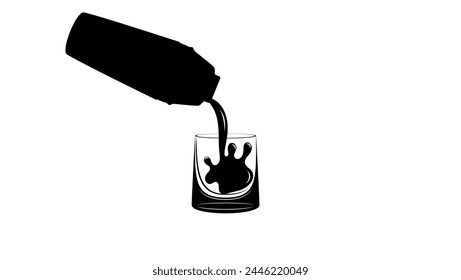 Preparing a cocktail, shaker pours into glass, black isolated silhouette