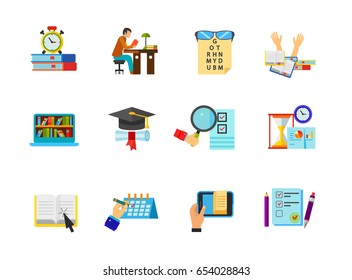 Preparing for exam icon set