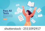 Preparing for exams. pass all tests, end of academic year. people preparing for exams at University or school. choosing answer, questionnaire form, education. Vector illustration.