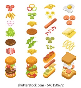 Preparing fast food step by step template colorful poster