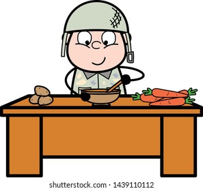 Preparing Food - Cute Army Man Cartoon Soldier Vector Illustration