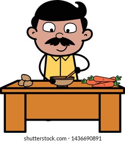 Preparing Food - Indian Cartoon Man Father Vector Illustration