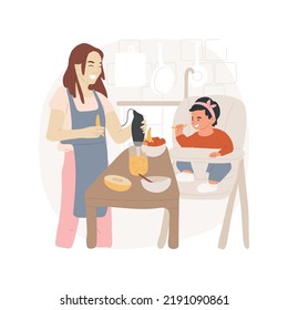 Preparing Food Isolated Cartoon Vector Illustration. Woman Cooking For Child, Preparing Food, Caregiver Feeding Toddler, In-home Help With Children, Professional Service Vector Cartoon.