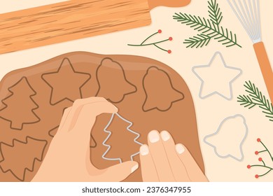 preparing of homemade christmas gingerbread cookies
- vector illustration