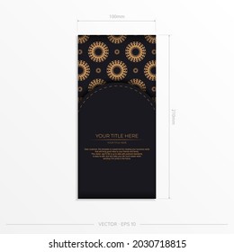 Preparing invitation card with vintage patterns.Stylish vector template for printable design postcard in black color with luxury greek