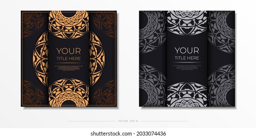 Preparing an invitation with a place for your text and abstract ornament. Vector Template for print design postcard black color with orange ornament.