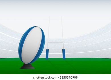 Preparing for kick in rugby game, striking the ball to send it between the goal posts. Vector illustration.