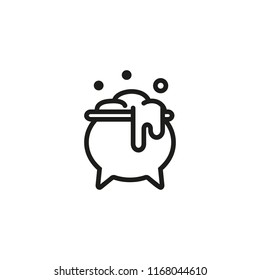 Preparing magic potion line icon. Pot, cauldron, mystery. Halloween concept. Vector illustration can be used for topics like alchemy, witchcraft, elixir