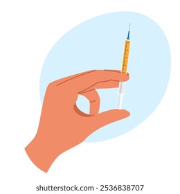 Preparing a medical syringe for injection. Vector illustration for health care and treatment themes