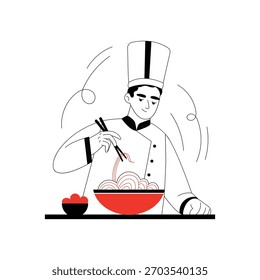 Preparing Noodles Flat Illustration EPS 10 File 