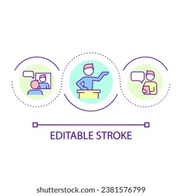 Preparing for oral presentation loop concept icon. Building self esteem abstract idea thin line illustration. Rehearsing speech. Isolated outline drawing. Editable stroke. Arial font used