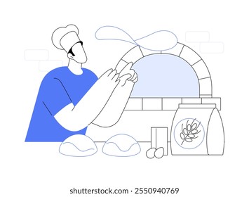 Preparación de masa de pizza Ilustraciones vectoriales de dibujos animados aislados. Chef prepara pizza en cafetería, horeca negocio, sector de servicios, comida tradicional italiana, Vector de la adicción culinaria de dibujos animados.