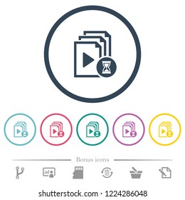 Preparing playlist flat color icons in round outlines. 6 bonus icons included.