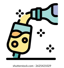 Preparing refreshing bubble tea by pouring a beverage into a plastic cup with straw from a bottle