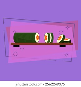 Preparing rolls flat illustration. Sushi rolls, maki rolls, Japanese restaurant. Asian food concept. Vector illustration can be used for topics like food, menu, traditional cuisine