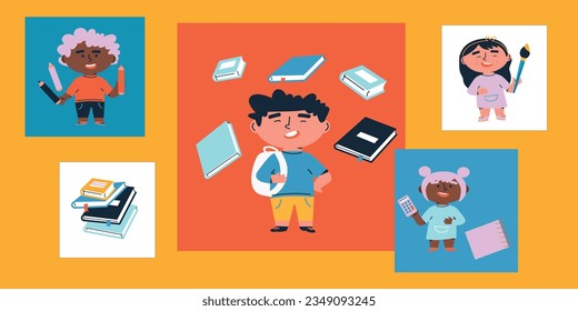 Preparing for school. Education. Buying fresh school supplies, studying up, packing. Scenes from school