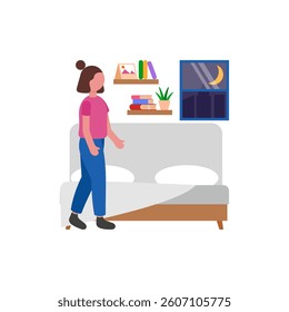 Preparing For Sleep Routine Flat Vector Illustration