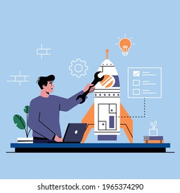 Preparing a startup business with a rocket Vecor Illustration