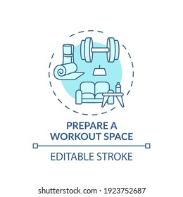 Preparing workout space concept icon. Home physical training tip idea thin line illustration. Motivational atmosphere. Floors protection. Vector isolated outline RGB color drawing. Editable stroke