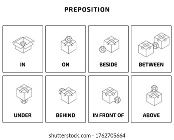 Preposition English Grammar Line Art Printing Stock Vector (Royalty ...