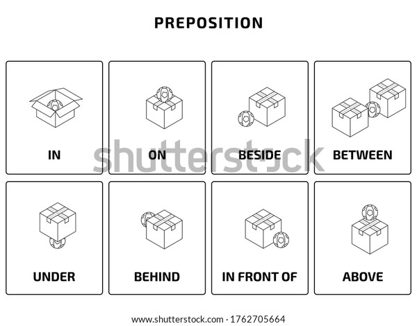 Preposition English Grammar Line Art Printing Stock Vector (Royalty ...