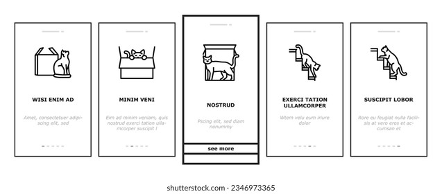 preposition english language onboarding mobile vector. position place, education school, preschool vocabulary, behind under box, learning preposition english language Illustration
