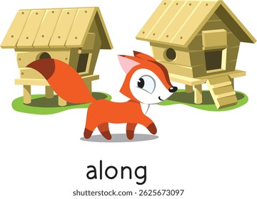 Preposition. Fox goes ALONG the henhouses