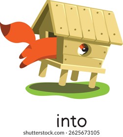 Preposition. Fox goes INTO the henhouse
