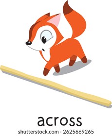 Preposition. Fox is moving ACROSS the log