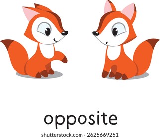 Preposition. Foxes are OPPOSITE each other