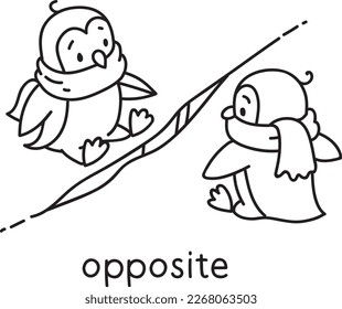 Preposición de movimiento. Dos pingüinos sentados uno frente al otro