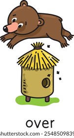 Preposition of place. Bear over the beehive
