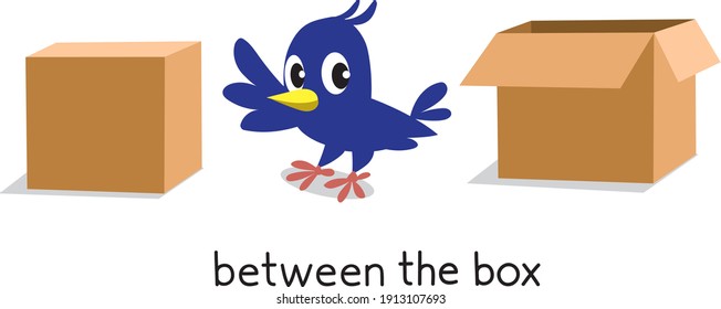 Preposition of place. BIrd between two boxes