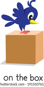 Preposition of place. Bird on the box