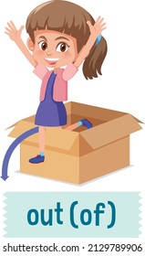Preposition of place with cartoon girl and a box illustration