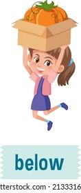 Preposition of place with cartoon girl and a box illustration