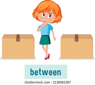 Preposition Place Cartoon Girl Box Illustration Stock Vector (royalty 