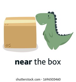 Preposition of a place with a dinosaur. illustration vector