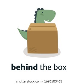 Preposition of a place with a dinosaur. illustration vector
