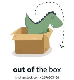 Preposition of a place with a dinosaur. illustration vector