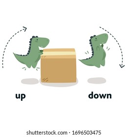 Preposition of a place with a dinosaur. illustration vector