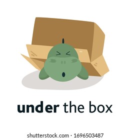 Preposition of a place with a dinosaur. illustration vector