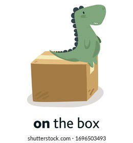 Preposition of a place with a dinosaur. illustration vector
