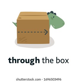 Preposition of a place with a dinosaur. illustration vector