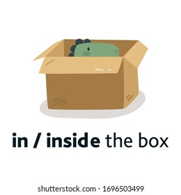 Preposition of a place with a dinosaur. illustration vector